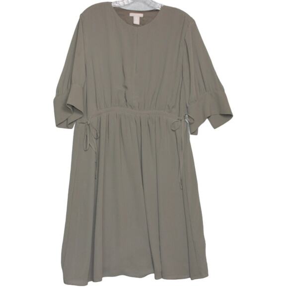 H&M‎ Chiffon Drawstring Waist Dress Olive Green L - Picture 1 of 5